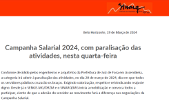Campanha Salarial 2024, com paralisação das atividades, nesta quarta-feira